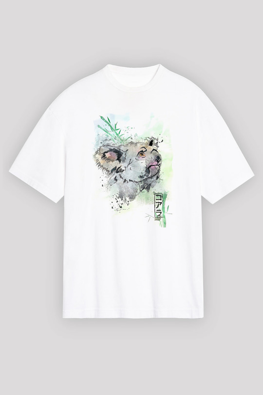 Koala Baskılı Beyaz Unisex Oversize Tişört - Tshirt