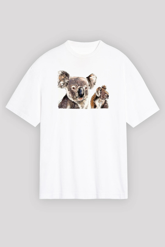 Koala Baskılı Beyaz Unisex Oversize Tişört - Tshirt