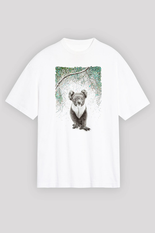 Koala Baskılı Beyaz Unisex Oversize Tişört - Tshirt