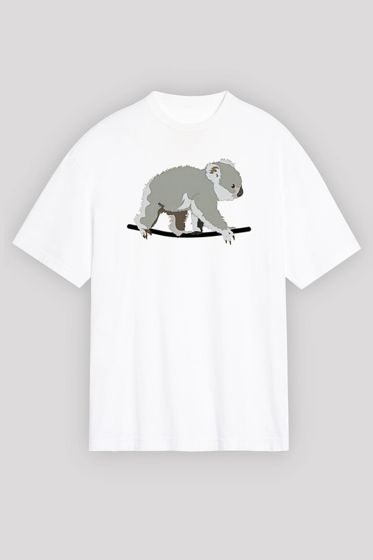 Koala Baskılı Beyaz Unisex Oversize Tişört - Tshirt