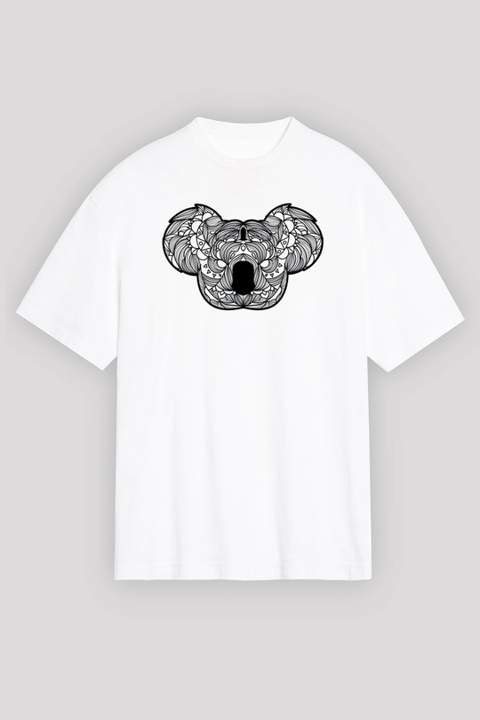 Koala Baskılı Beyaz Unisex Oversize Tişört - Tshirt