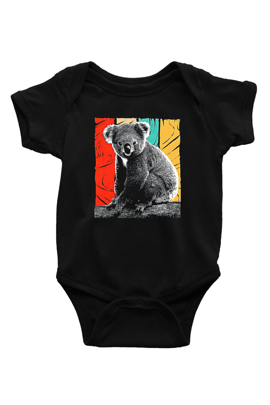 Koala Baskılı Unisex Siyah Bebek Body - Zıbın