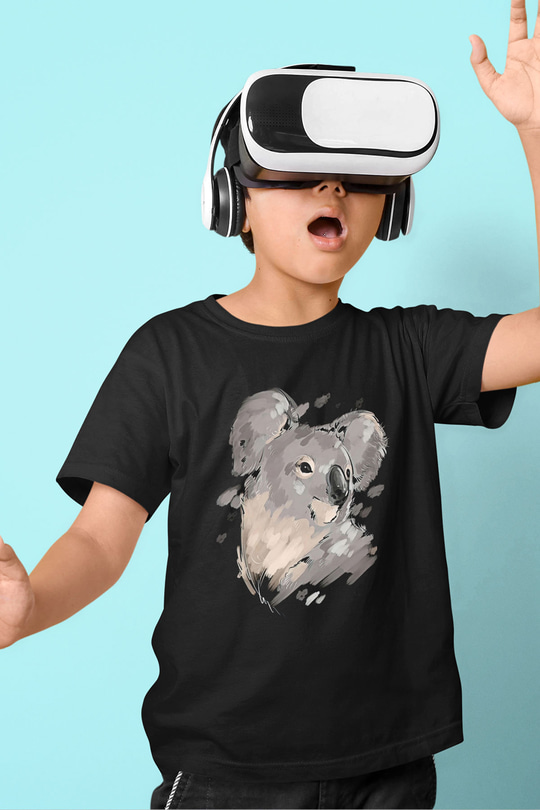 Koala Baskılı Unisex Siyah Çocuk Tişört - Tshirt