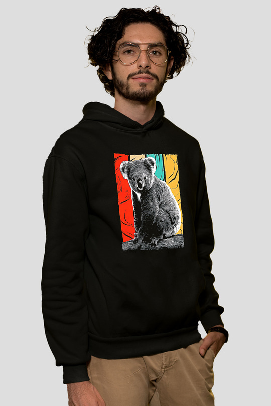 Koala Baskılı Unisex Siyah Hoodie