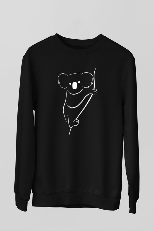 Koala Baskılı Unisex Siyah Sweatshirt