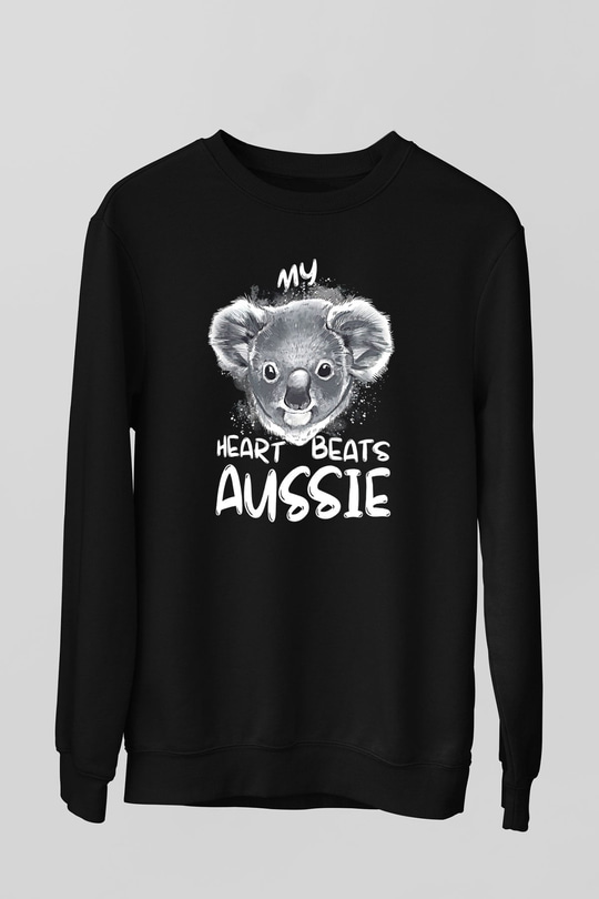 Koala Baskılı Unisex Siyah Sweatshirt