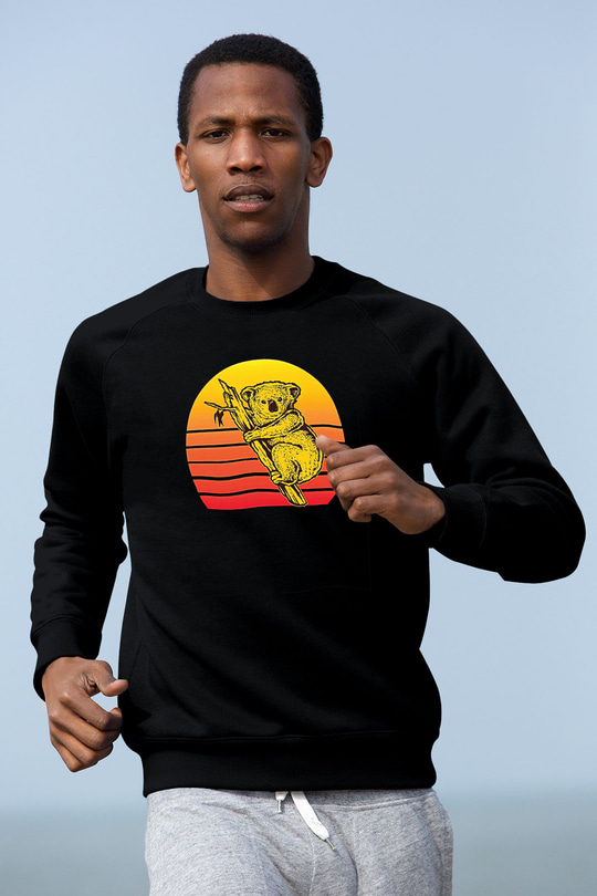 Koala Baskılı Unisex Siyah Sweatshirt