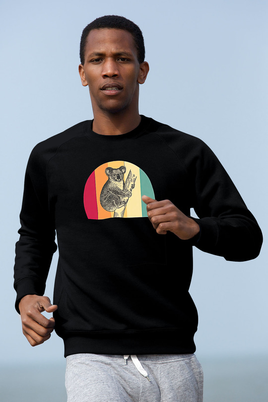 Koala Baskılı Unisex Siyah Sweatshirt