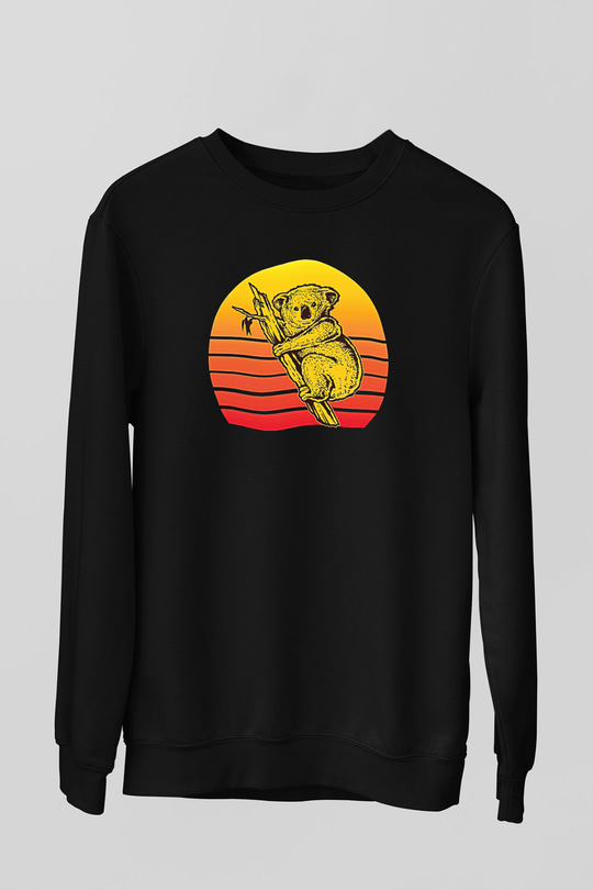 Koala Baskılı Unisex Siyah Sweatshirt
