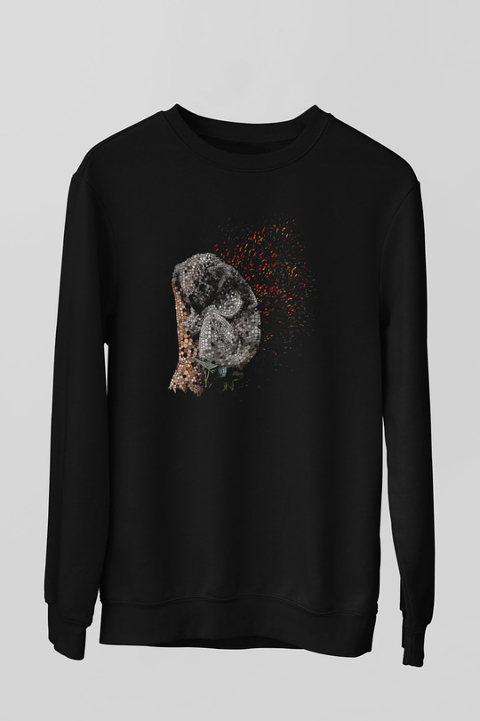 Koala Baskılı Unisex Siyah Sweatshirt