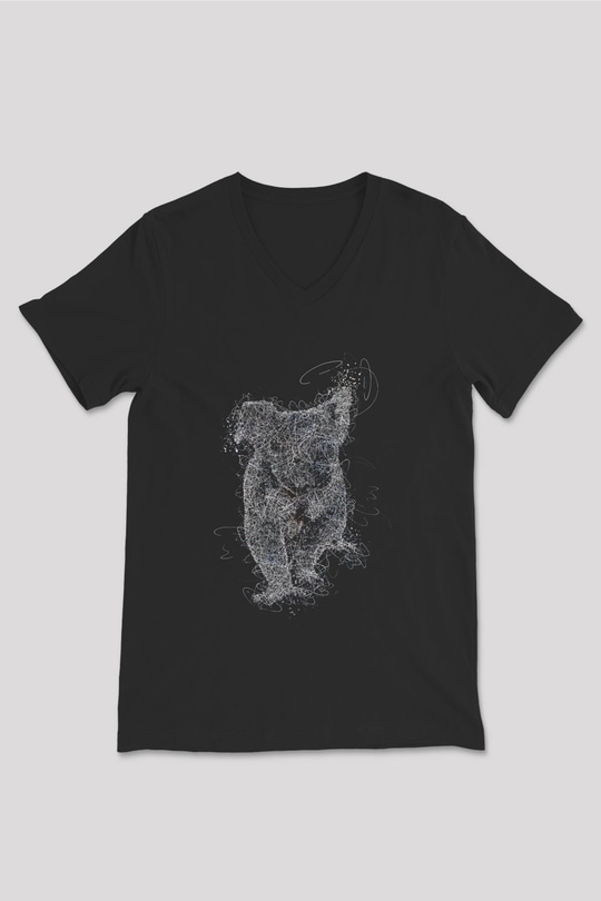 Koala Baskılı Unisex Siyah V Yaka Tişört - Tshirt