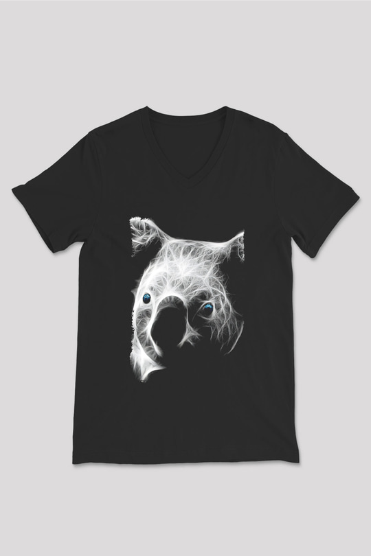 Koala Baskılı Unisex Siyah V Yaka Tişört - Tshirt