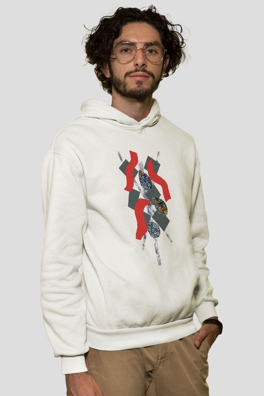 Kolaj Beyaz Unisex Kapşonlu Sweatshirt