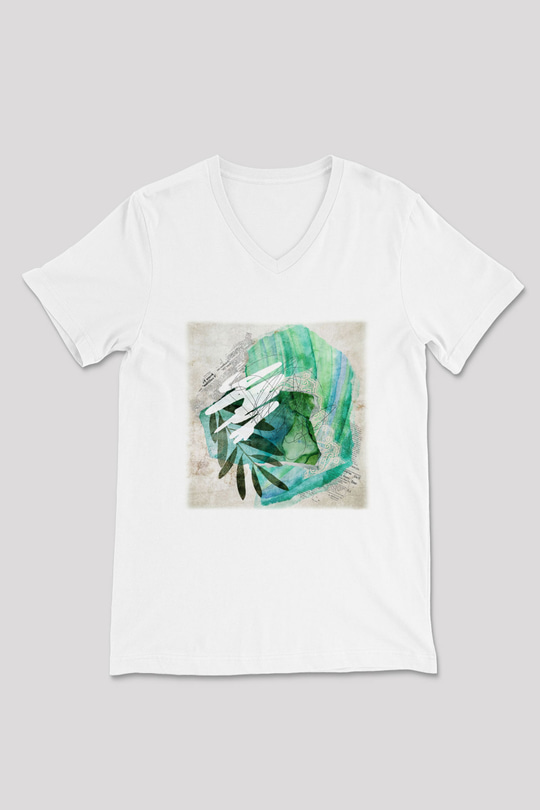 Kolaj Beyaz Unisex V Yaka Tişört T-Shirt