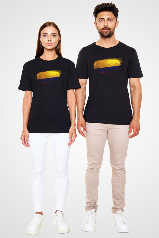 Kolombiya - Colombia Bayrağı Baskılı Unisex Siyah Tişört