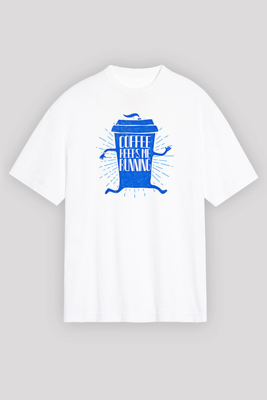 Koşu Baskılı Unisex Beyaz Oversize Tişört - Tshirt
