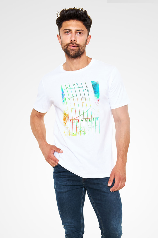 Koşu Baskılı Unisex Beyaz Tişört - Tshirt