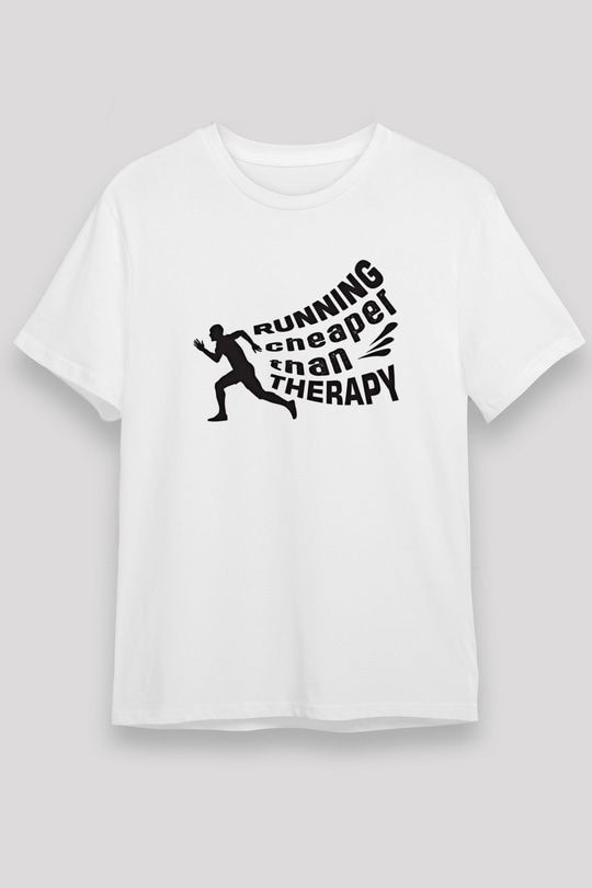 Koşu Baskılı Unisex Beyaz Tişört - Tshirt