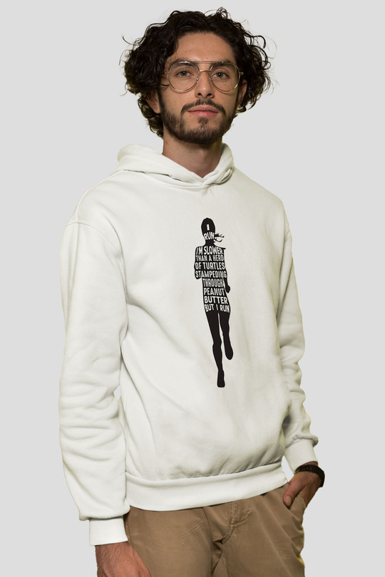 Koşu Baskılı Unisex Ekru Hoodie