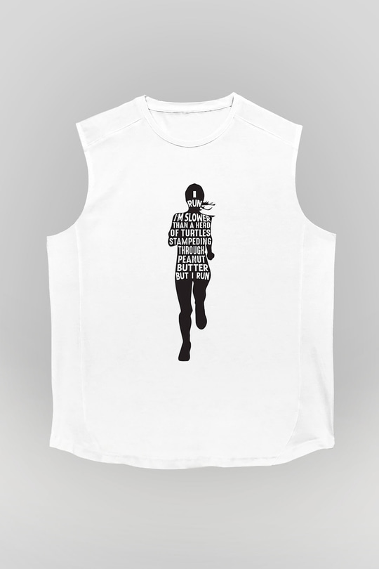 Koşu Baskılı Unisex Kolsuz Beyaz Tişört