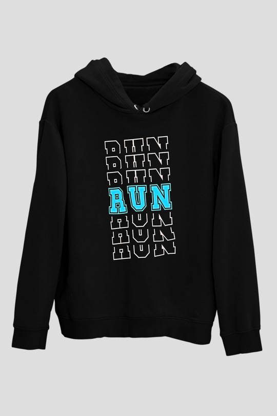 Koşu - Running Baskılı Unisex Siyah Hoodie