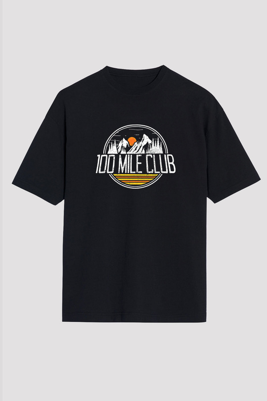 Koşu - Running Baskılı Unisex Siyah Oversize Tişört