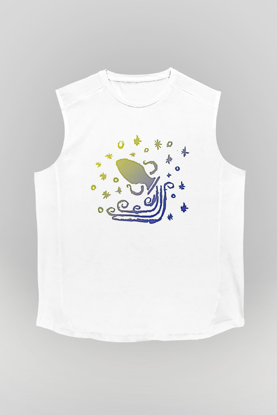Kova Burcu Baskılı Beyaz Unisex Kolsuz Tişört - Tshirt