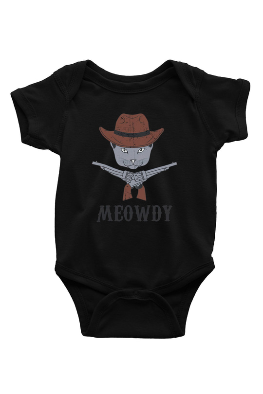 Kovboy Kedi BaskılıSiyah  Bebek Body - Zıbın