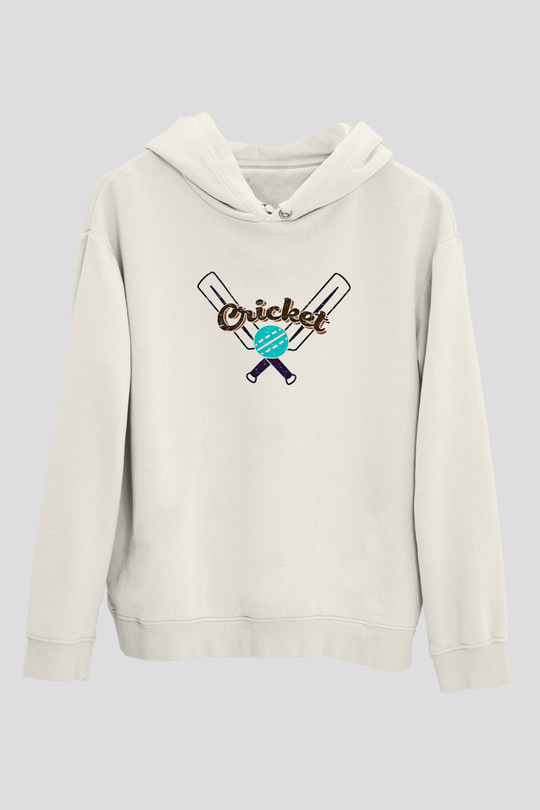 Kriket Baskılı Unisex Ekru Hoodie