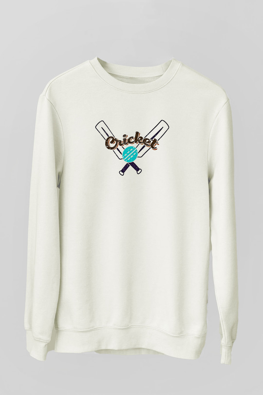 Kriket Baskılı Unisex Ekru Sweatshirt