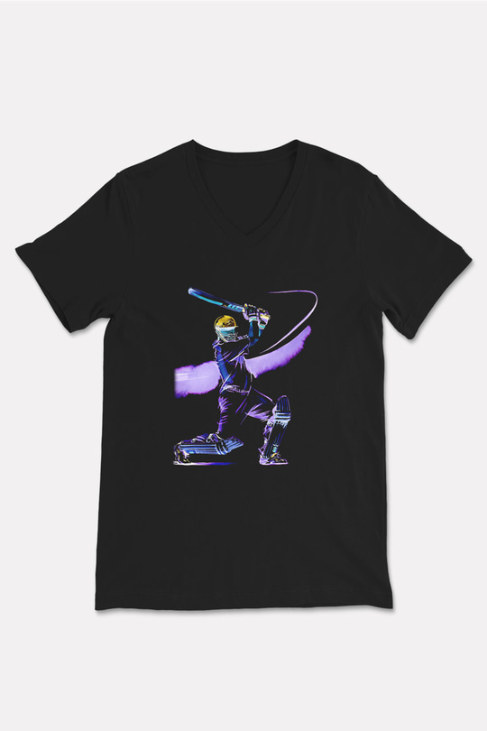 Kriket - Cricket Baskılı Unisex Siyah V Yaka Tişört