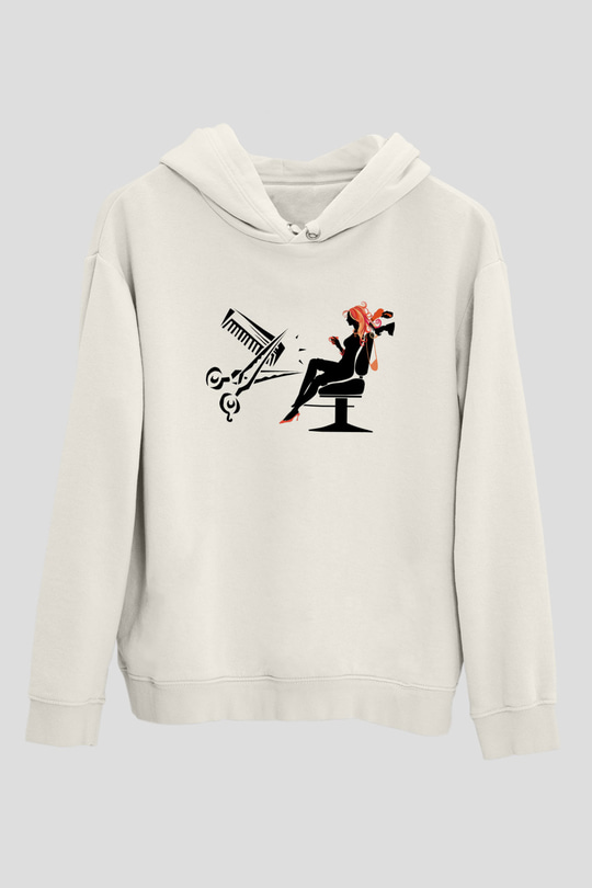 Kuaför Beyaz Unisex Kapşonlu Sweatshirt