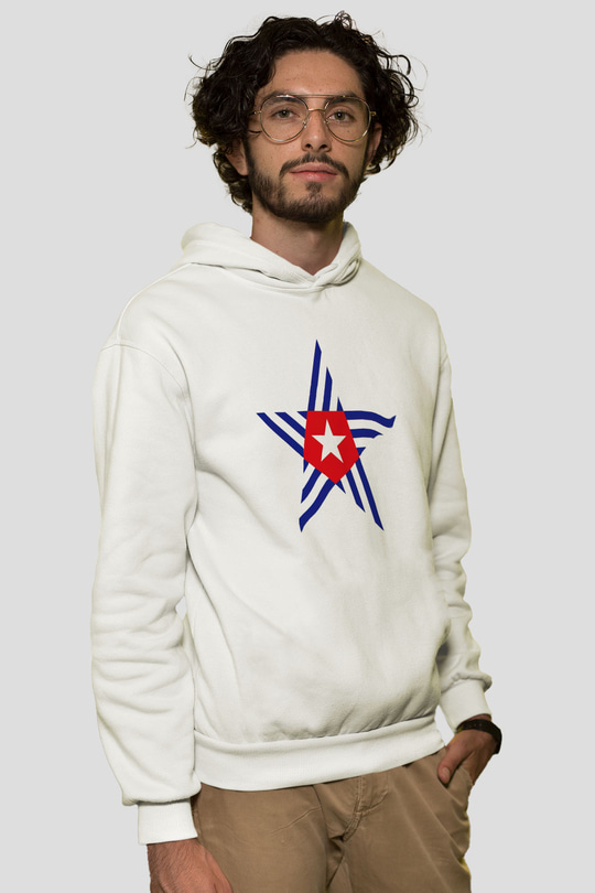 Küba Beyaz Unisex Kapşonlu Sweatshirt