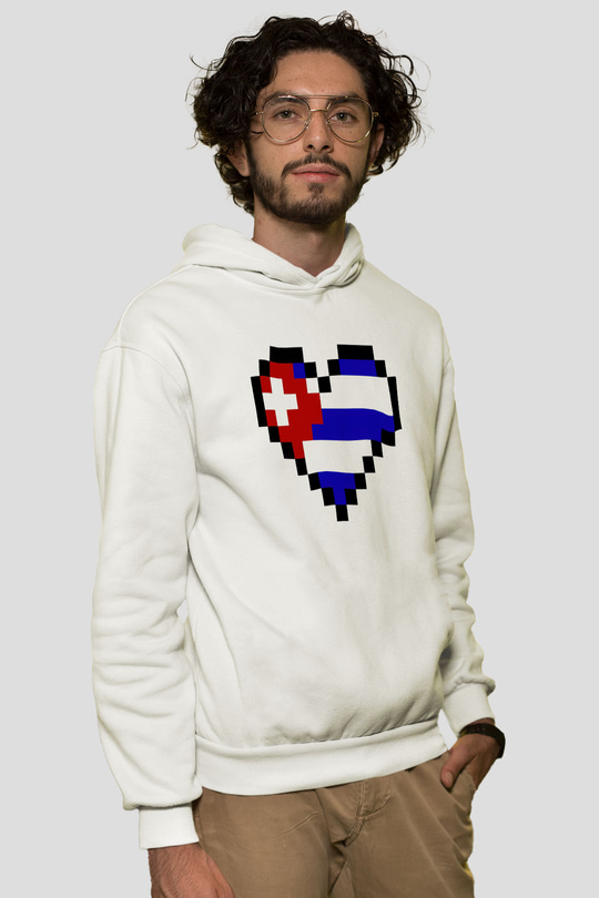 Küba Beyaz Unisex Kapşonlu Sweatshirt