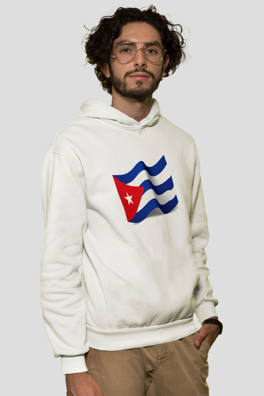 Küba Beyaz Unisex Kapşonlu Sweatshirt