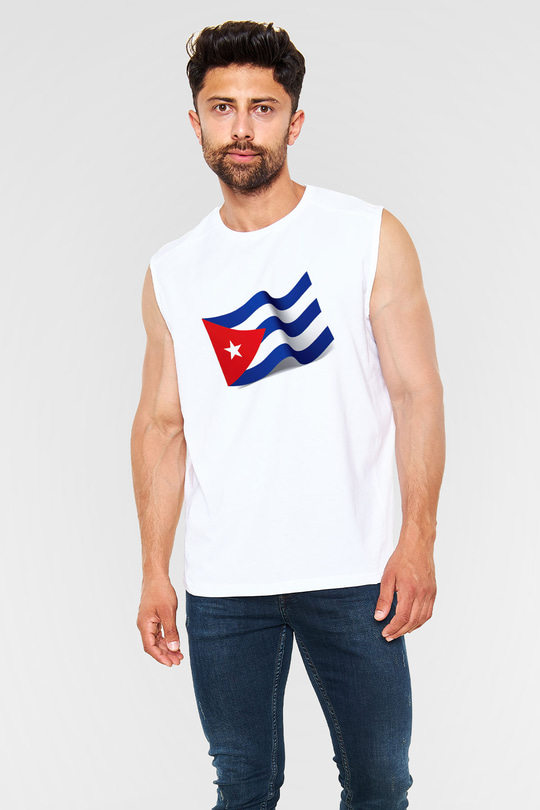 Küba Beyaz Unisex Kolsuz Tişört