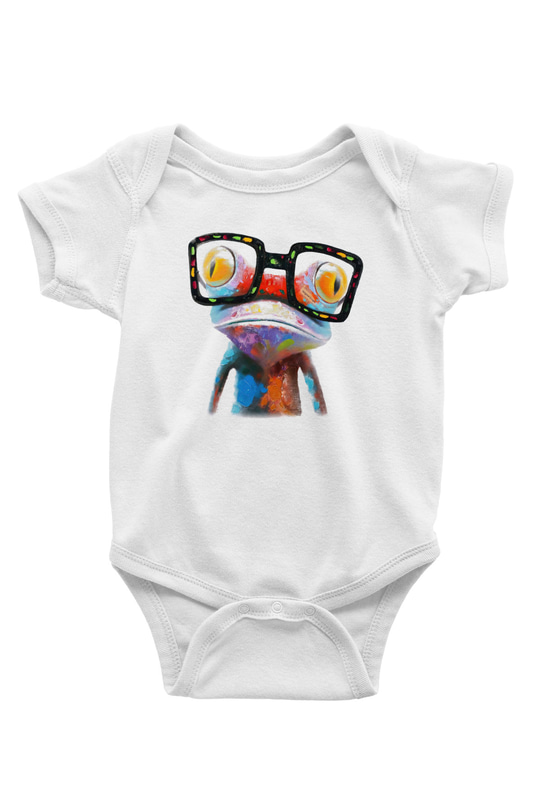 Kurbağa Baskılı Beyaz Unisex Bebek Body - Zıbın