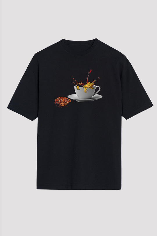 Kurbağa Siyah Unisex Oversize Tişört T-Shirt