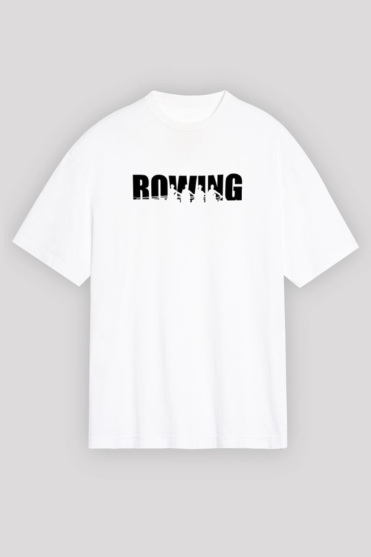 Kürek Baskılı Unisex Beyaz Oversize Tişört - Tshirt