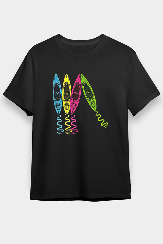 Kürek - Paddle Boarding Baskılı Unisex Siyah Tişört - Tshirt