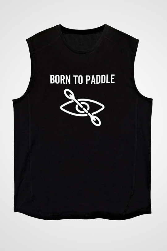 Kürek - Paddle Boarding Baskılı Unisex Siyah Kolsuz Tişört
