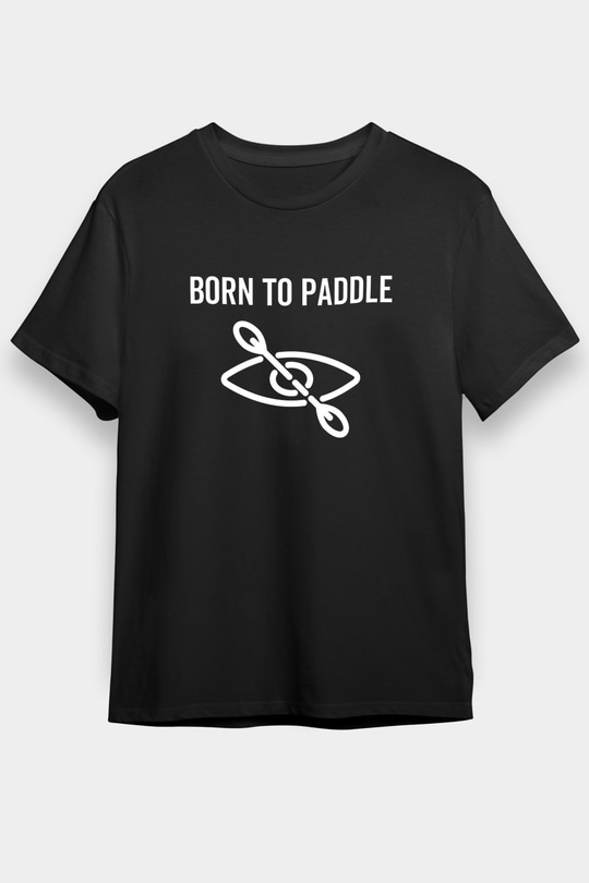 Kürek - Paddle Boarding Baskılı Unisex Siyah Tişört - Tshirt