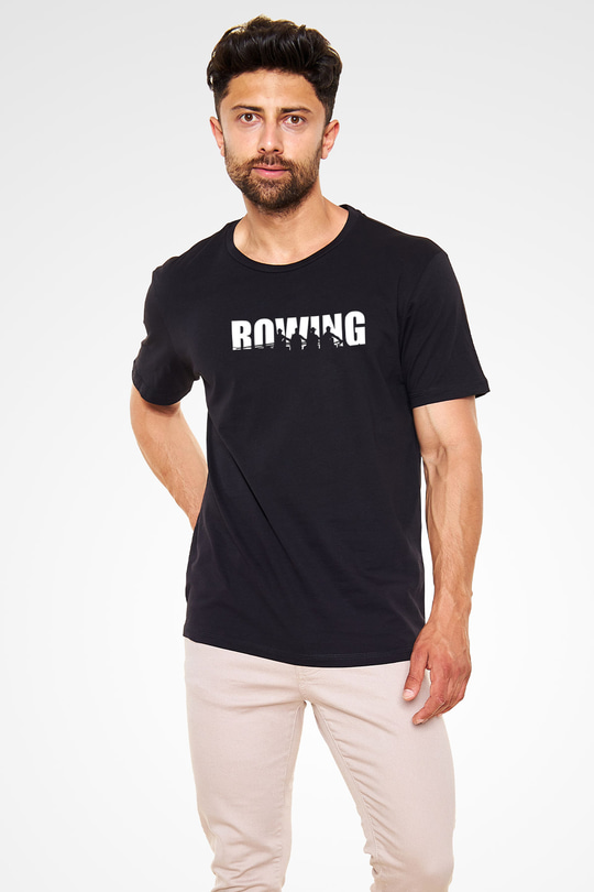 Kürek - Rowing Sport Baskılı Unisex Siyah Tişört - Tshirt