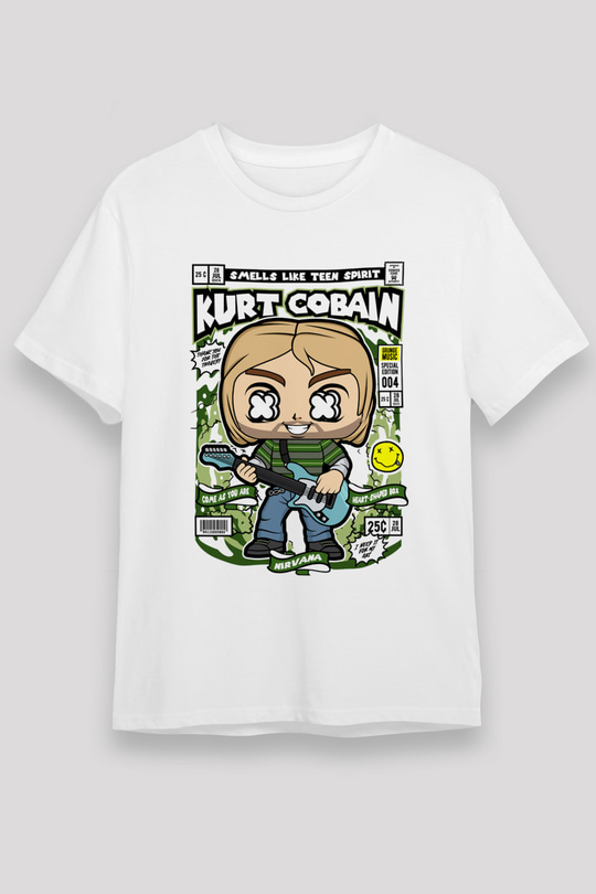Kurt Cobain Baskılı Unisex Beyaz Tişört