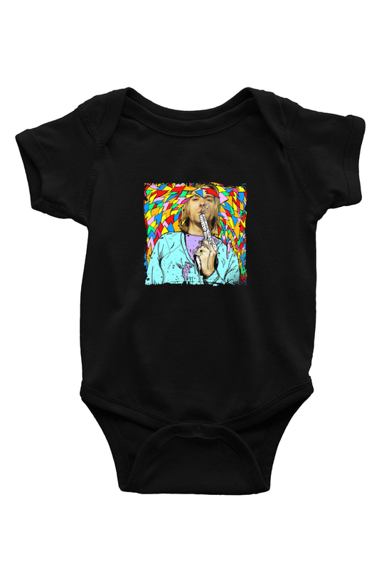 Kurt Cobain Baskılı Unisex Siyah Bebek Body - Zıbın