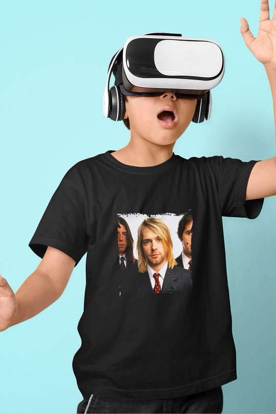 Kurt Cobain Baskılı Unisex Siyah Çocuk Tişört