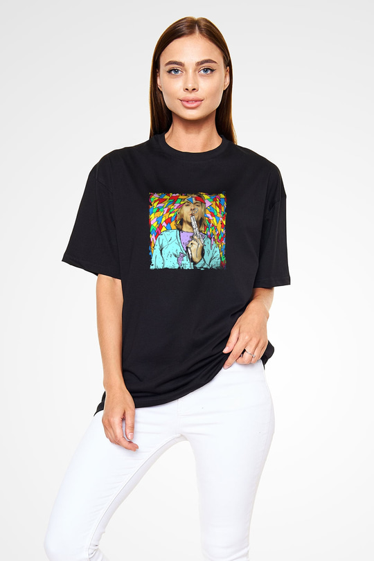 Kurt Cobain Baskılı Unisex Siyah Oversize Tişört