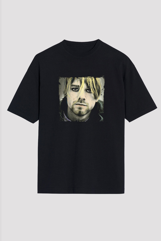 Kurt Cobain Baskılı Unisex Siyah Oversize Tişört
