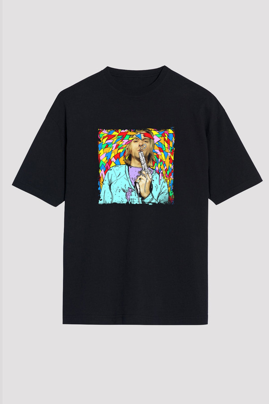 Kurt Cobain Baskılı Unisex Siyah Oversize Tişört