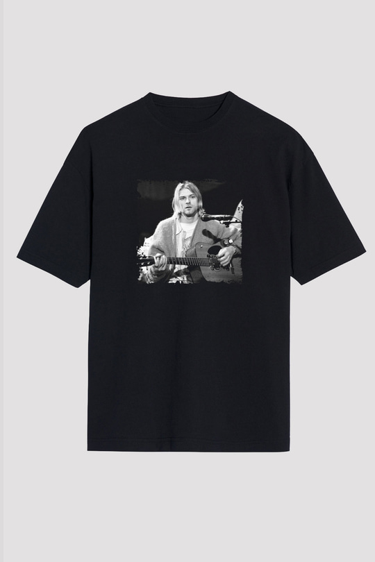 Kurt Cobain Baskılı Unisex Siyah Oversize Tişört